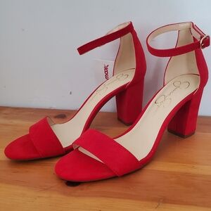 Jessica Simpson Elegant Red Suede Women's Block Heel Sandals Size 8 NWT